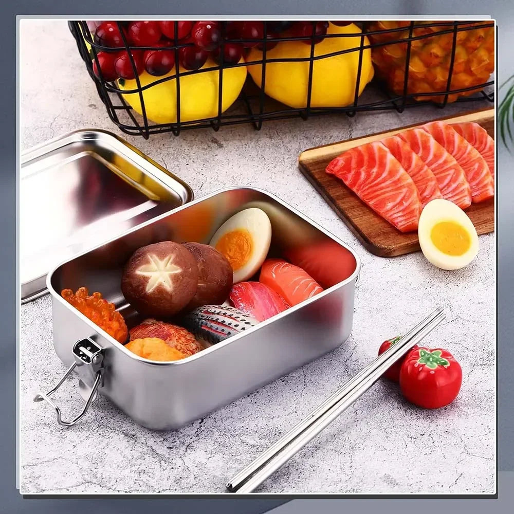 Vianda rectangular de acero inoxidable con cierre por clips
