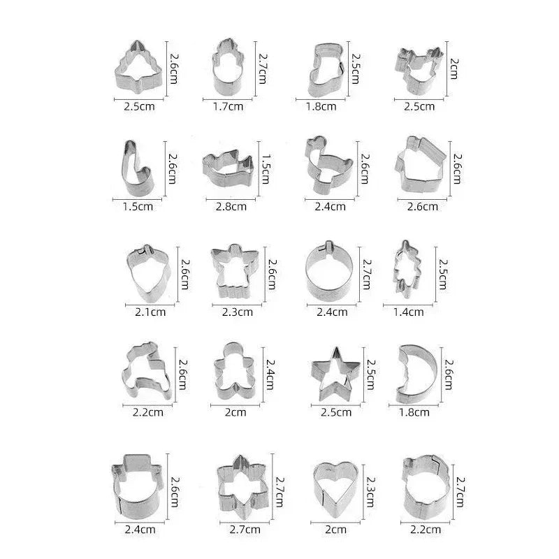 Set de 20 mini cortantes navideños de acero inoxidable para galletitas
