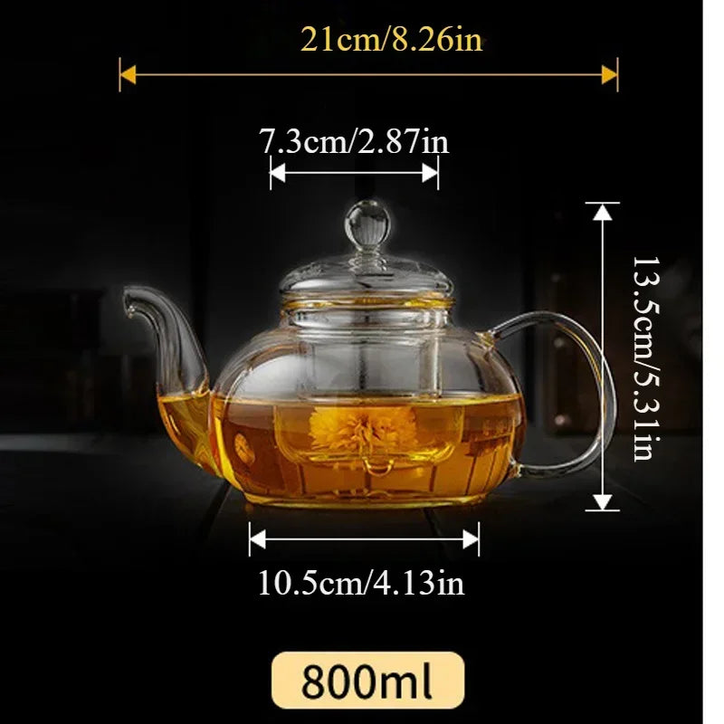 Tetera de vidrio borosilicato con infusor para té en hebras