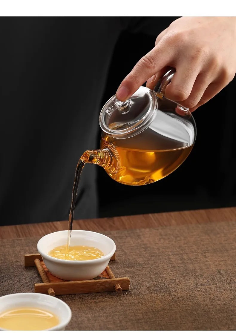 Mini tetera de vidrio resistente al calor con filtro para té