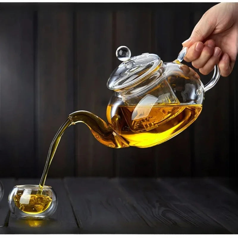 Tetera de vidrio borosilicato con infusor para té en hebras