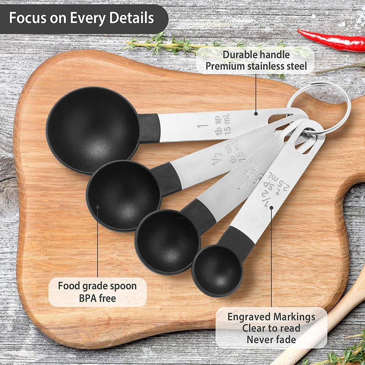 Set apilable de tazas y cucharas medidoras de 8 piezas