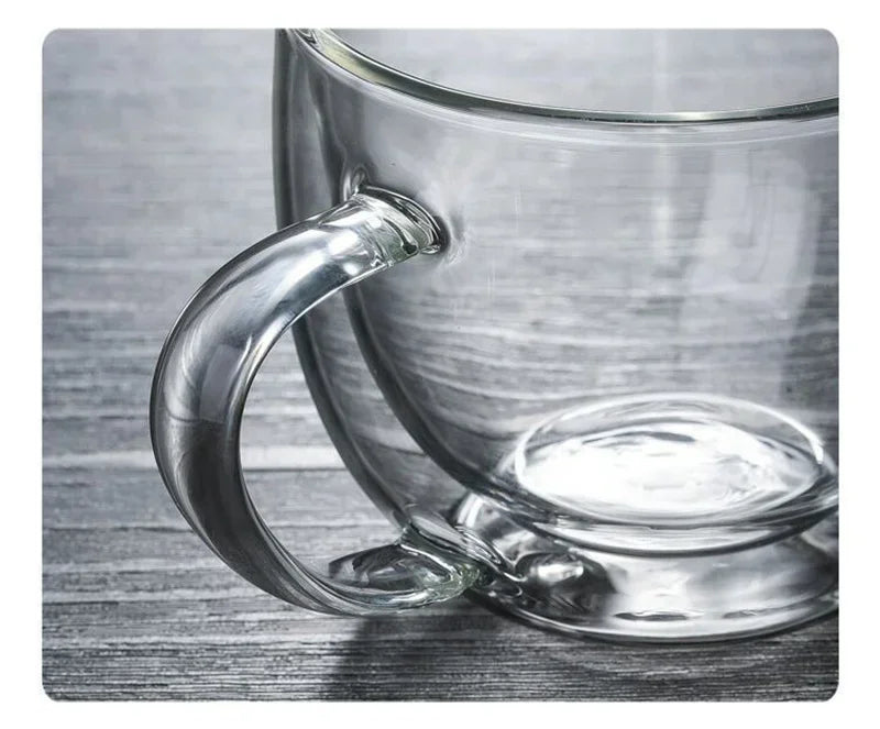 Taza de vidrio borosilicato de doble pared con asa