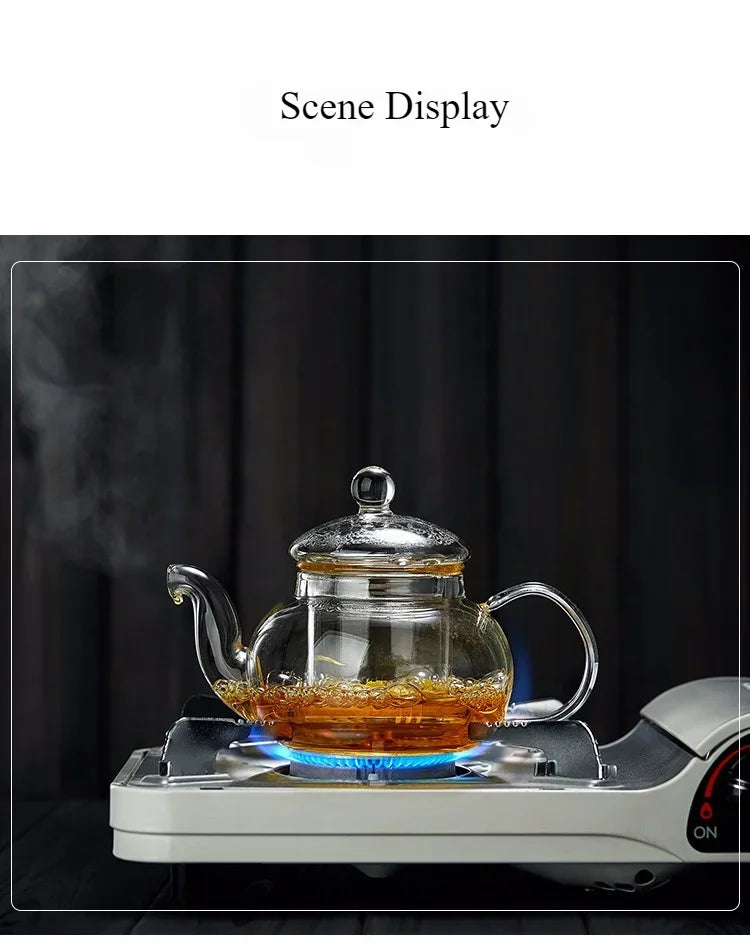 Tetera de vidrio borosilicato con infusor para té en hebras