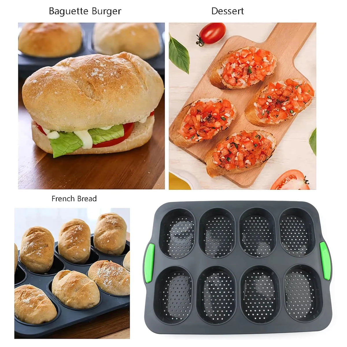 Molde de silicona para pan casero, baguettes y panes de hamburguesa