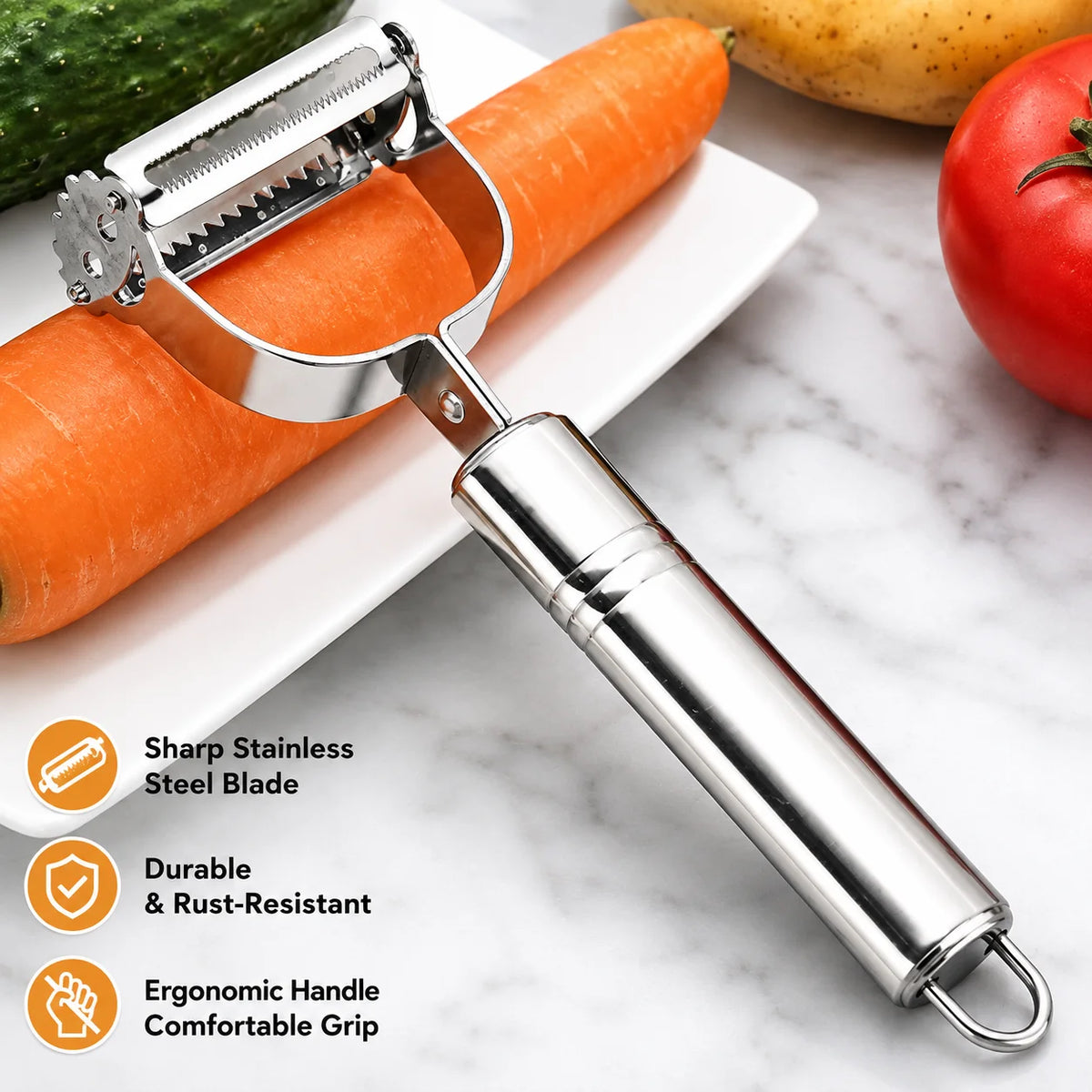 Pelador juliana multifunción de acero inoxidable para frutas y verduras