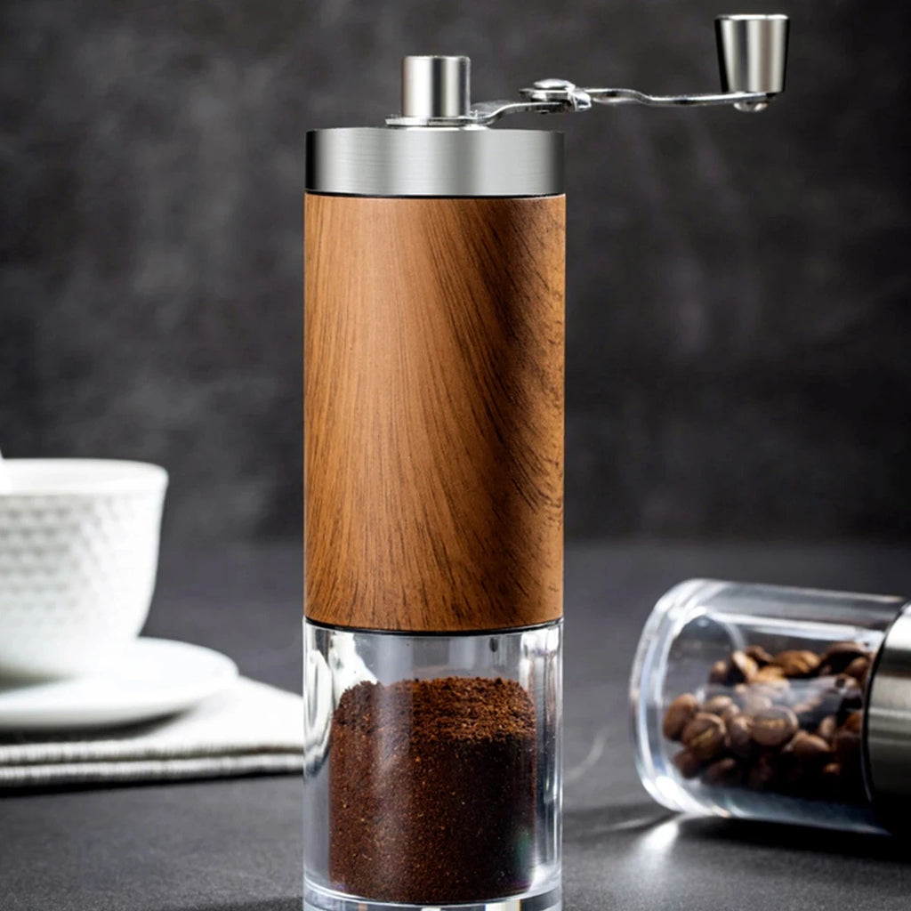Molinillo de café manual con manivela plegable y acabado símil madera