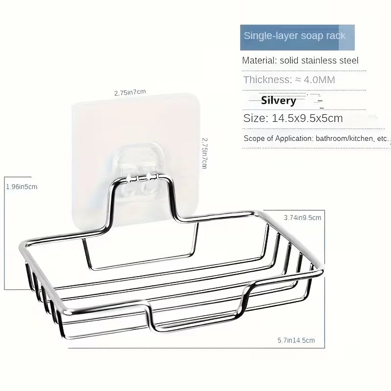 Jabonera de pared de acero inoxidable con fijación adhesiva