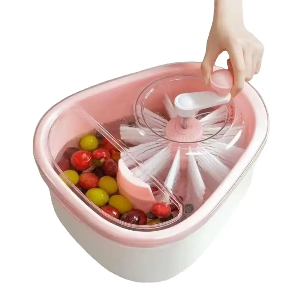 Lavador manual de frutas con manivela y canasto escurridor
