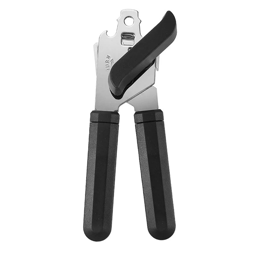 Abrelatas manual multifunción de acero inoxidable con destapador