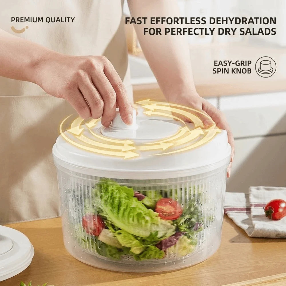 Centrifugadora manual blanca para verduras con canasto escurridor