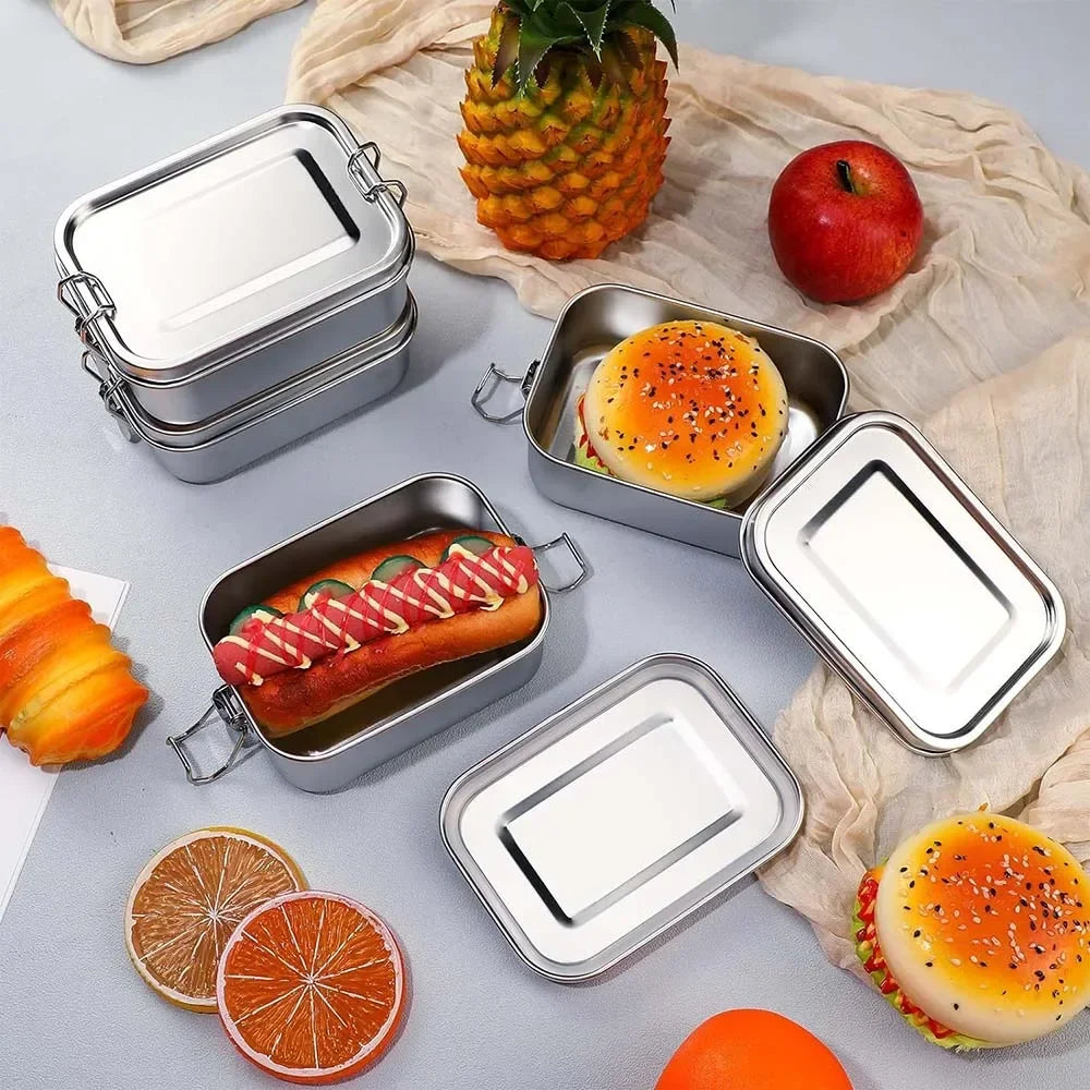 Vianda rectangular de acero inoxidable con cierre por clips