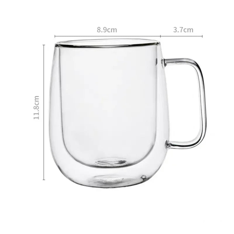 Taza de vidrio borosilicato de doble pared con asa