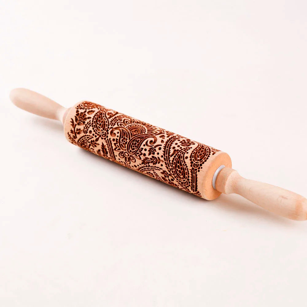 Rodillo de madera con relieve para galletitas de 35 cm