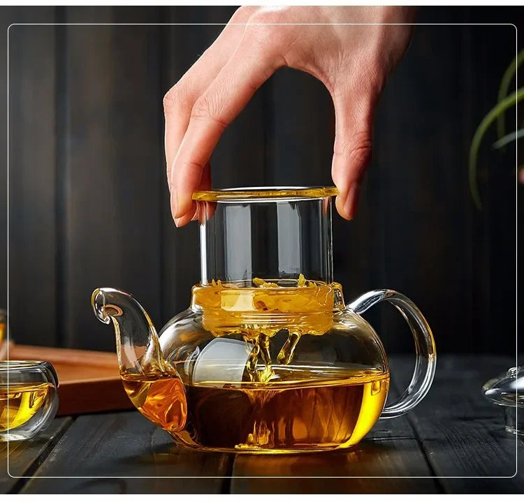 Tetera de vidrio borosilicato con infusor para té en hebras