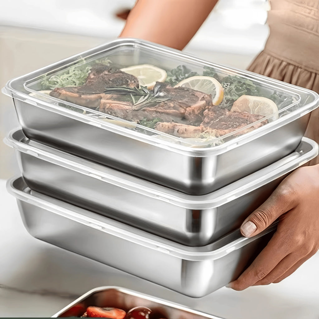 Recipientes rectangulares de acero inoxidable con tapa para alimentos