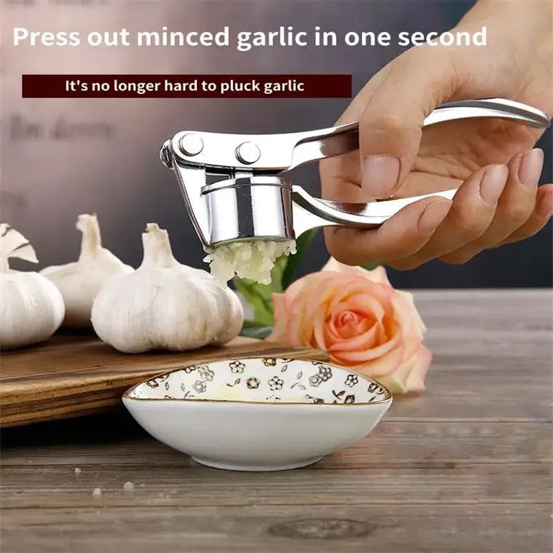 Prensa manual de ajo y jengibre plateada