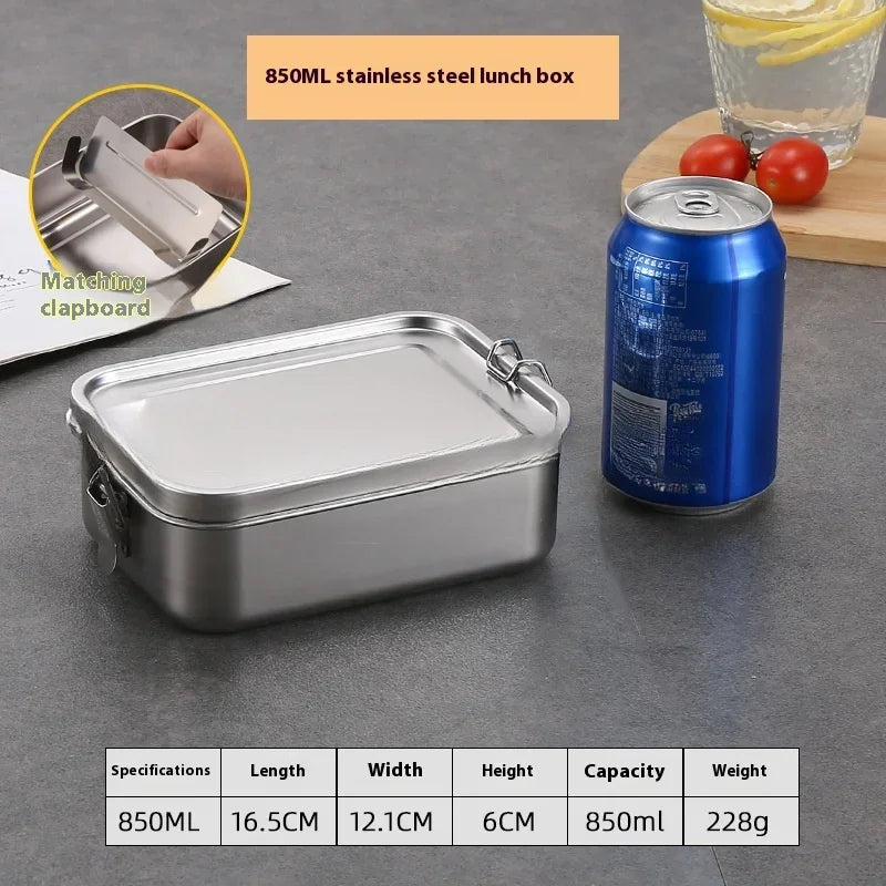 Vianda rectangular de acero inoxidable con cierre por clips