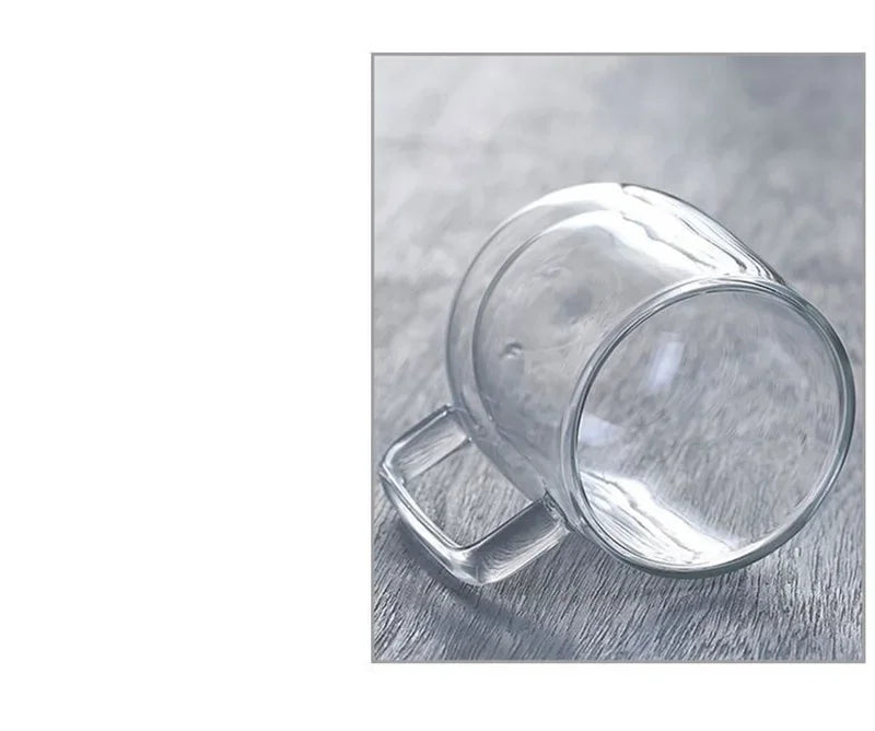 Taza de vidrio borosilicato de doble pared con asa