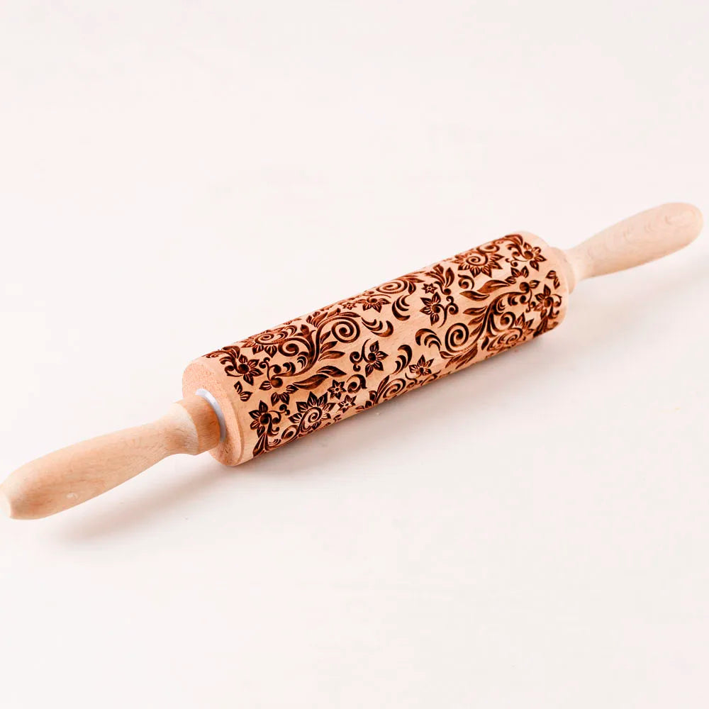 Rodillo de madera con relieve para galletitas de 35 cm