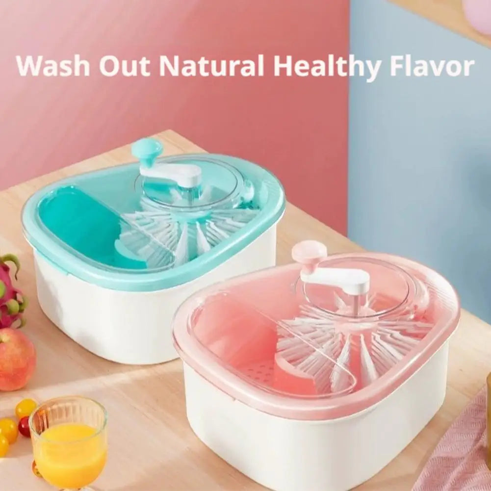 Lavador manual de frutas con manivela y canasto escurridor