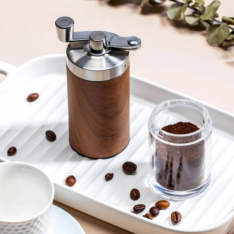 Molinillo de café manual con manivela plegable y acabado símil madera