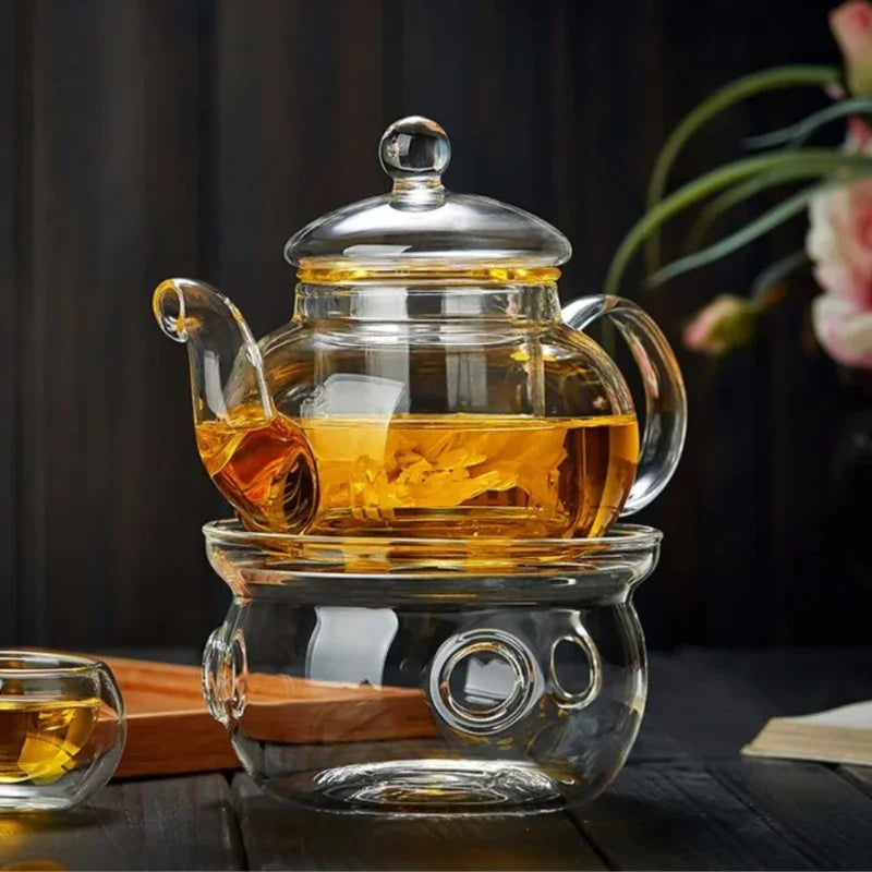 Tetera de vidrio borosilicato con infusor para té en hebras