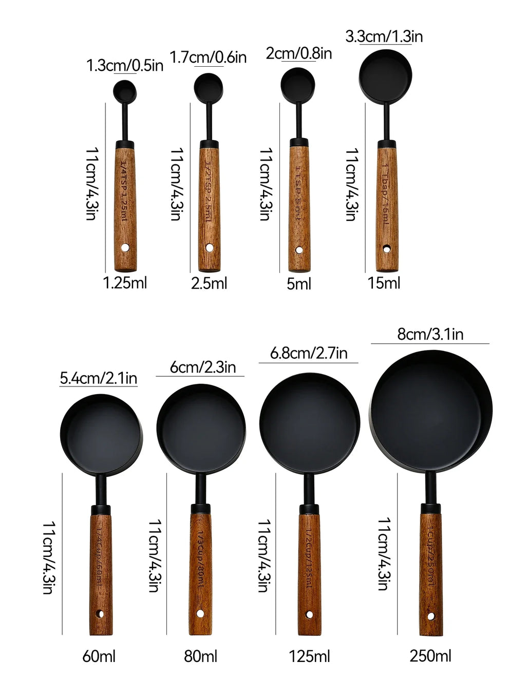 Set de medidores de acero inoxidable con mangos de madera