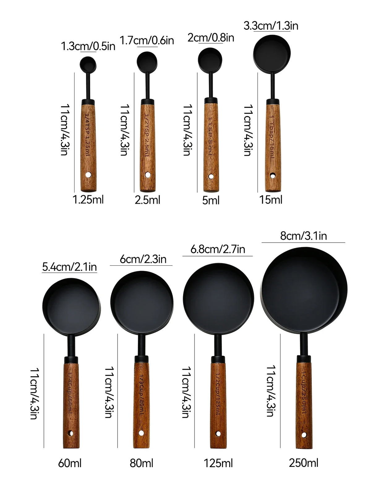 Set de medidores de acero inoxidable con mangos de madera