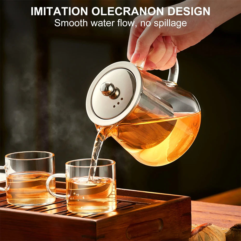 Tetera de vidrio borosilicato con infusor extraíble de acero inoxidable