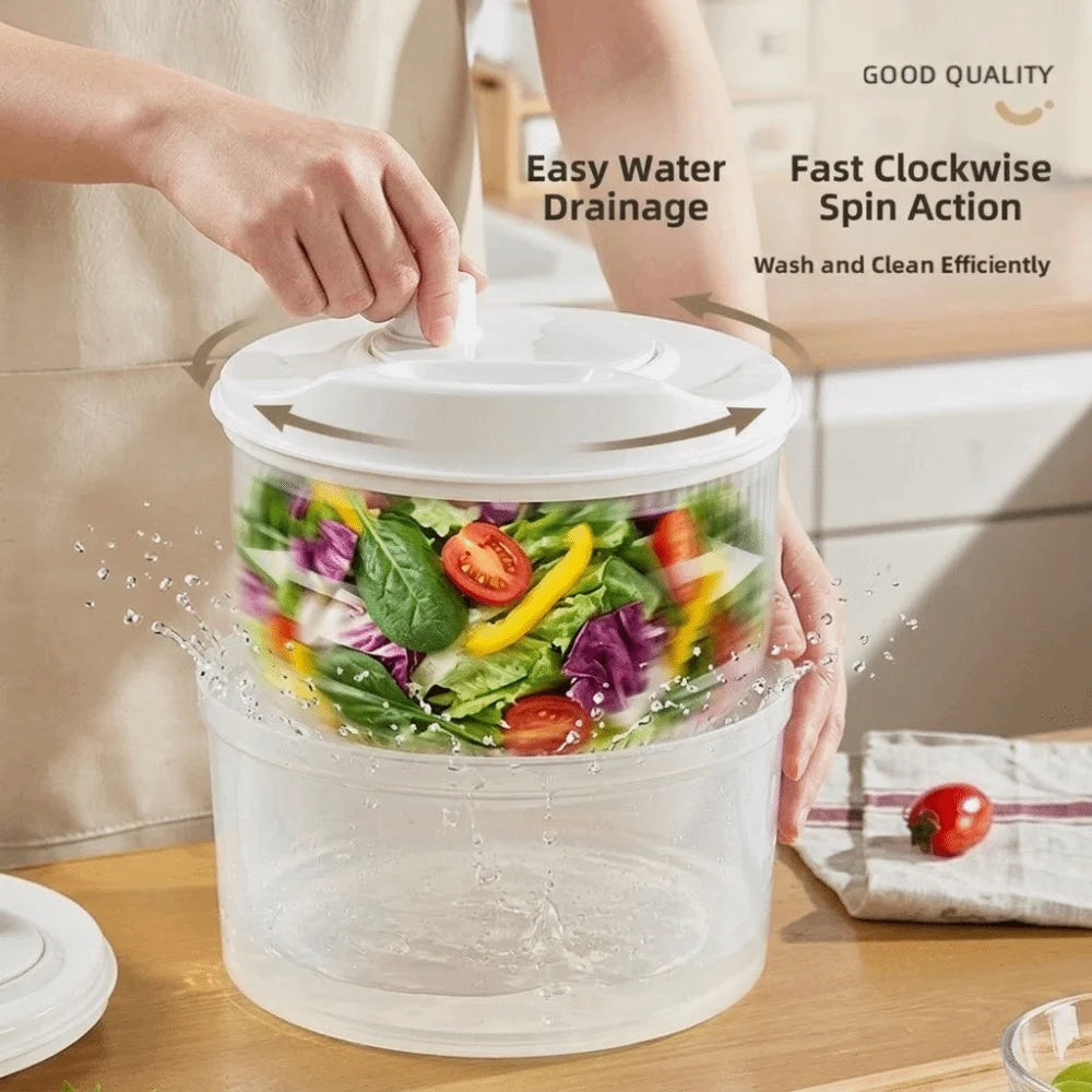 Centrifugadora manual blanca para verduras con canasto escurridor