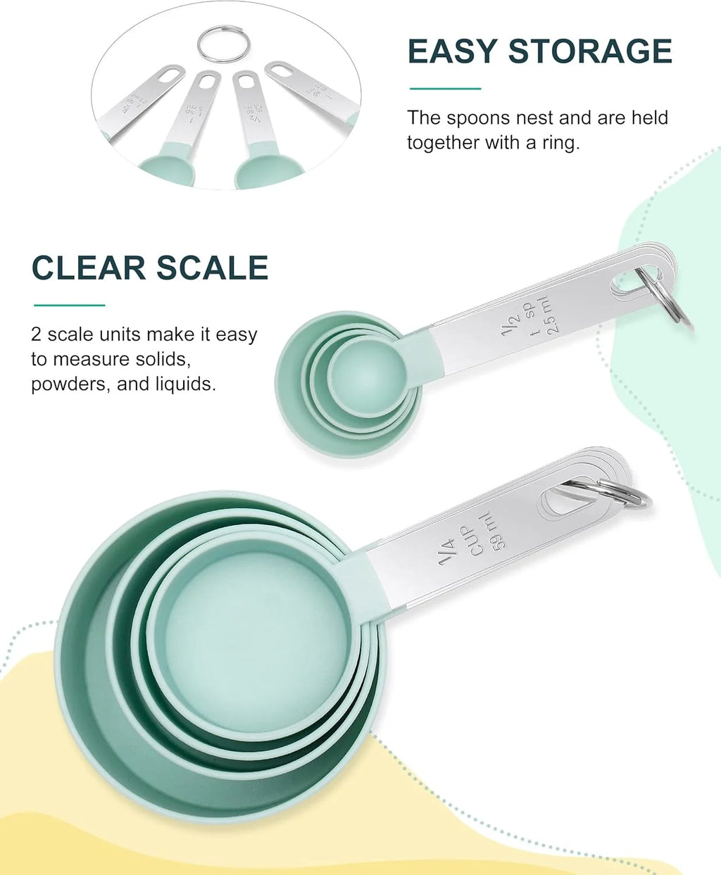 Set apilable de tazas y cucharas medidoras de 8 piezas