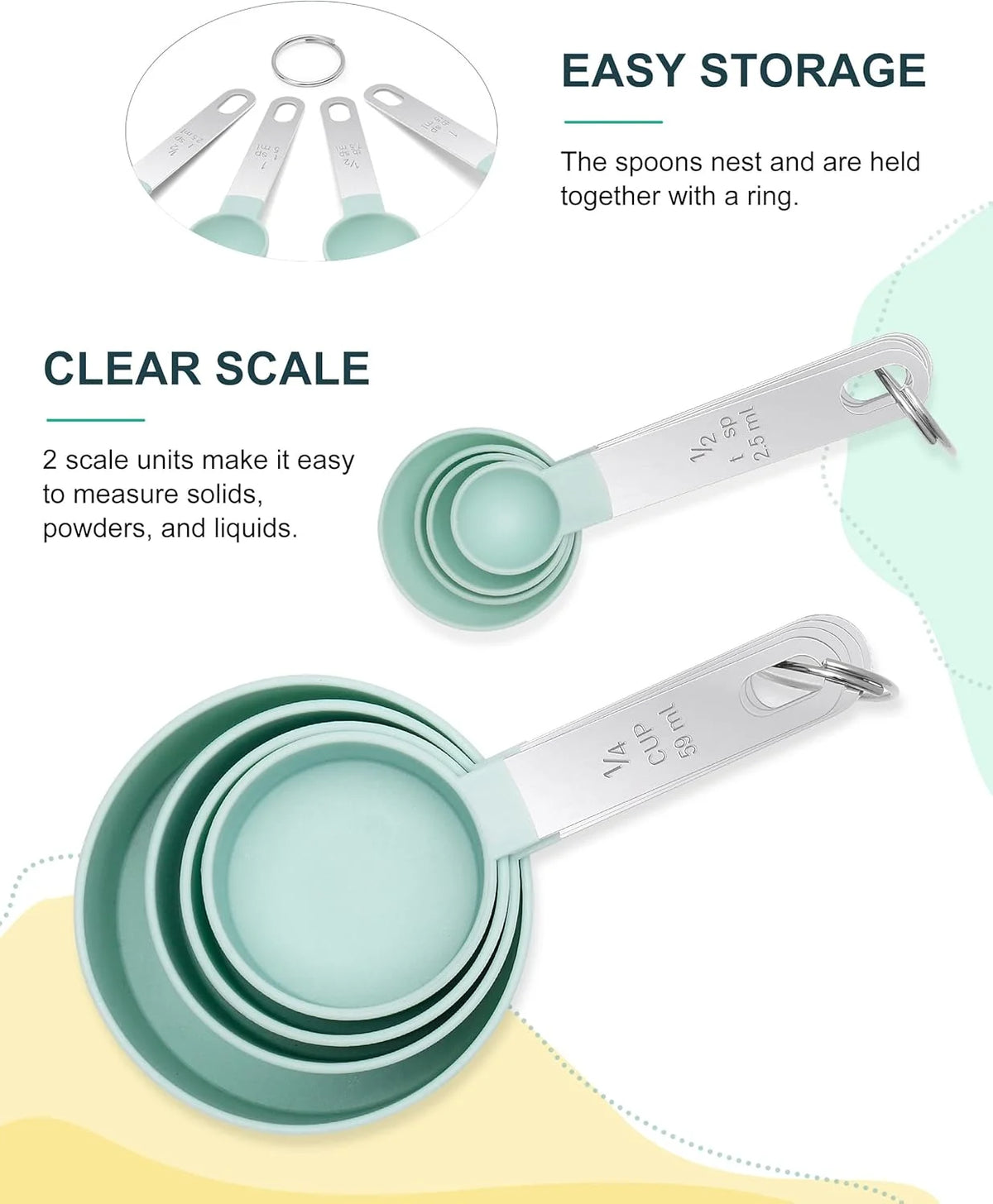 Set apilable de tazas y cucharas medidoras de 8 piezas