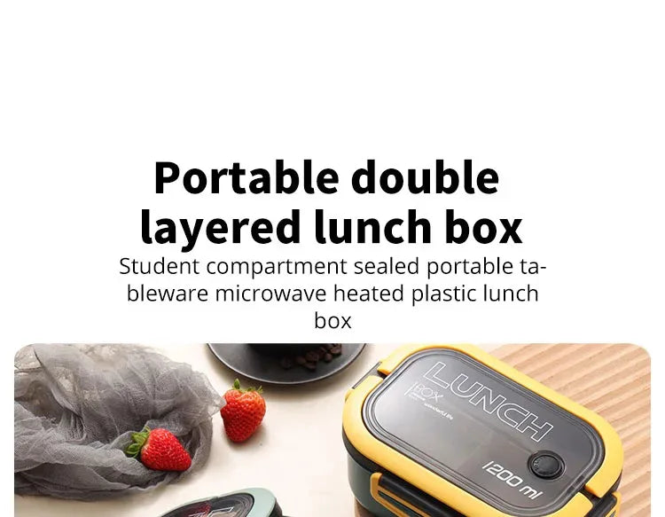 Vianda bento de dos niveles de 1200 ml con cubiertos G801