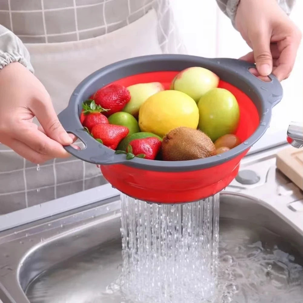 Colador plegable de silicona verde para frutas y verduras