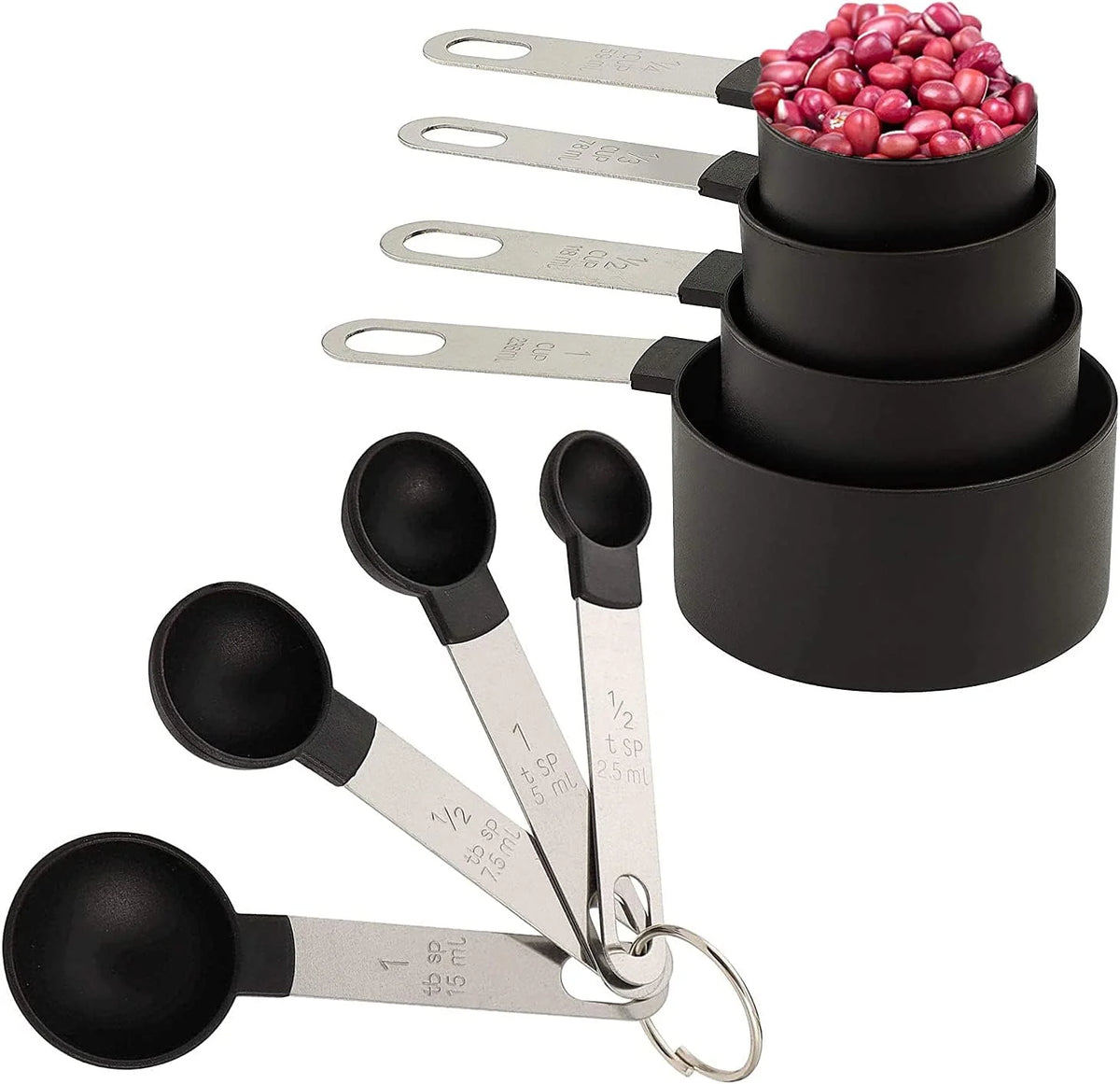 Set apilable de tazas y cucharas medidoras de 8 piezas