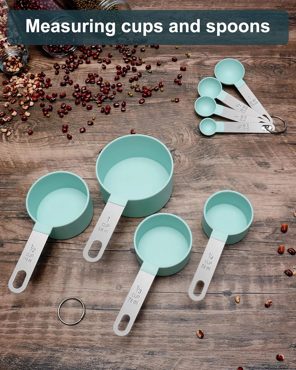 Set apilable de tazas y cucharas medidoras de 8 piezas