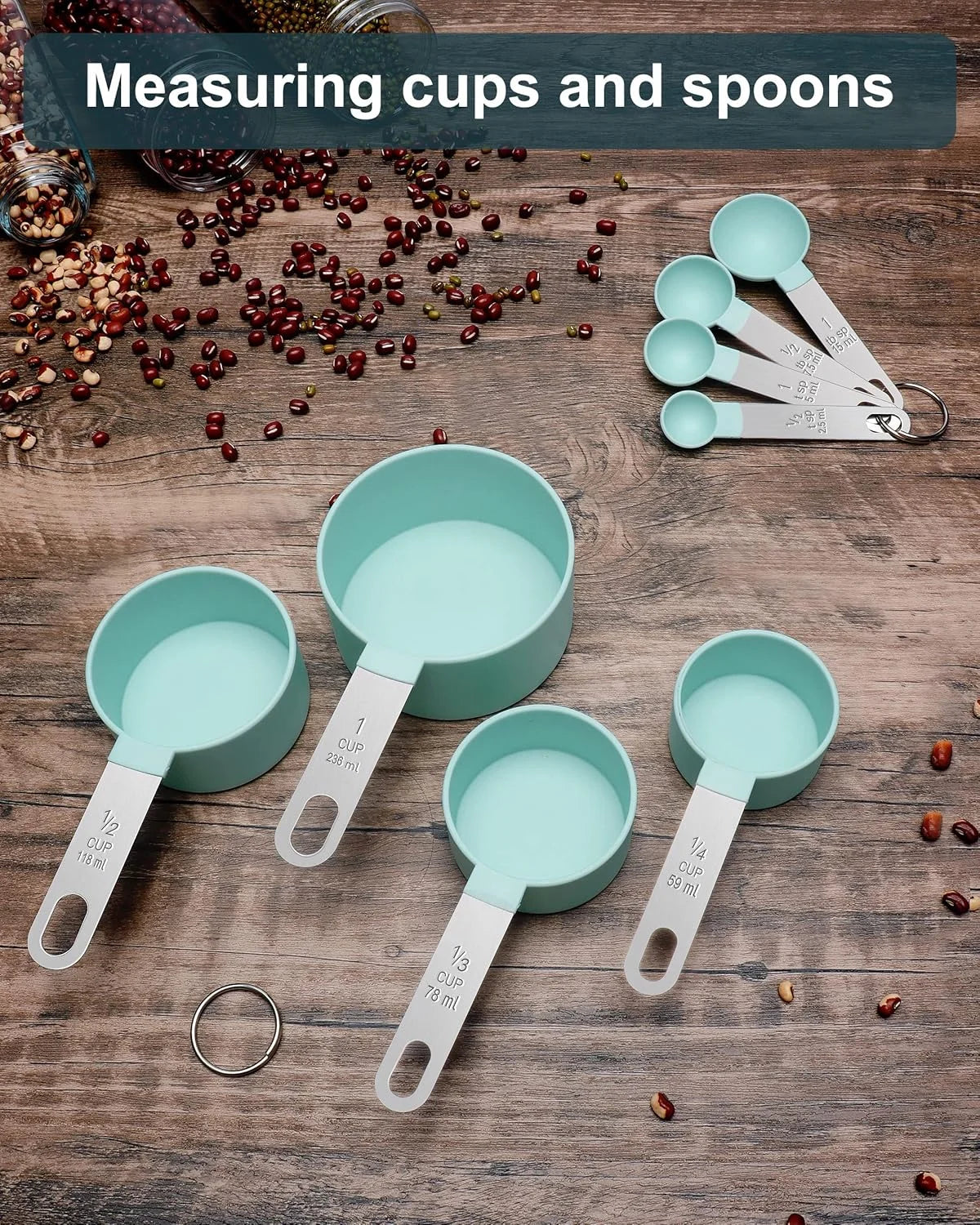 Set apilable de tazas y cucharas medidoras de 8 piezas