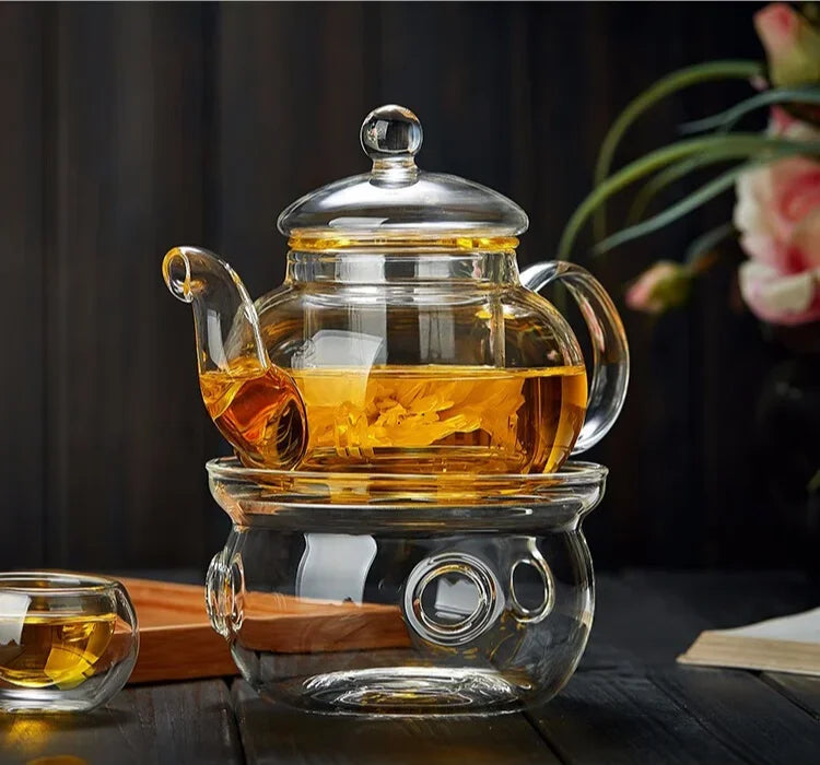 Tetera de vidrio borosilicato con infusor para té en hebras