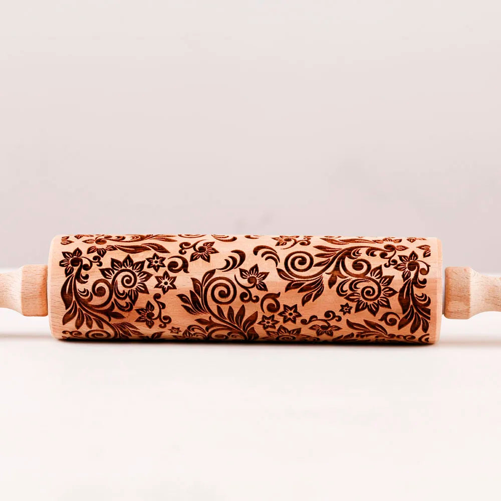 Rodillo de madera con relieve para galletitas de 35 cm
