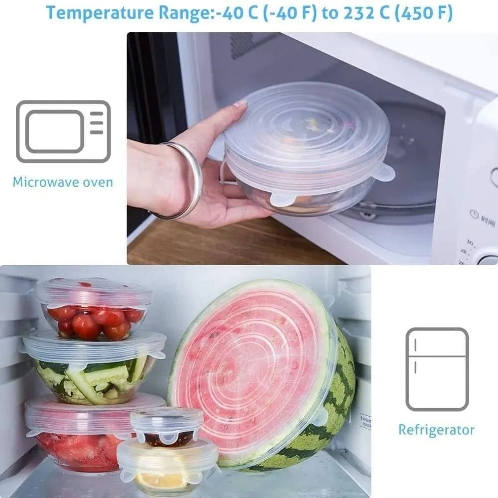 Set de 6 tapas flexibles reutilizables con pestañas de agarre