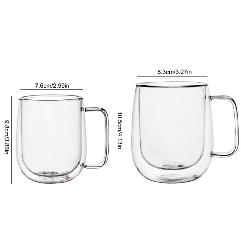 Taza de vidrio borosilicato de doble pared con asa
