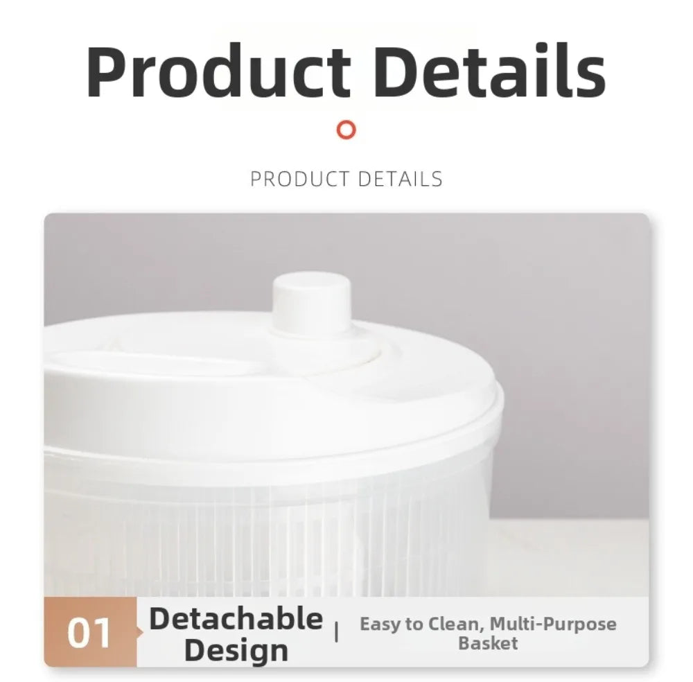 Centrifugadora manual blanca para verduras con canasto escurridor