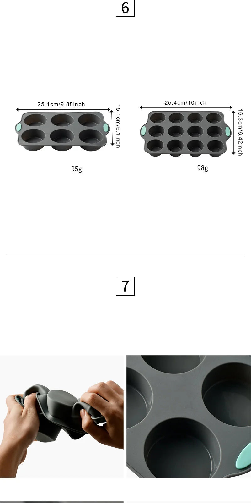 Muffinera de silicona de 6 o 12 cavidades y set surtido