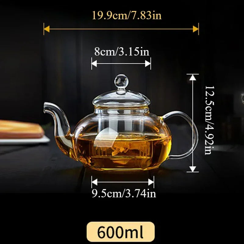 Tetera de vidrio borosilicato con infusor para té en hebras