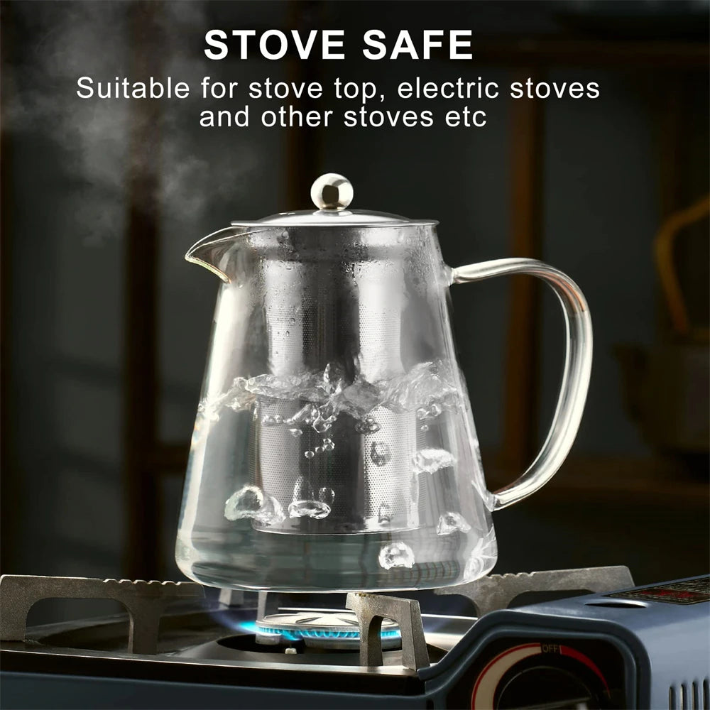 Tetera de vidrio borosilicato con infusor extraíble de acero inoxidable