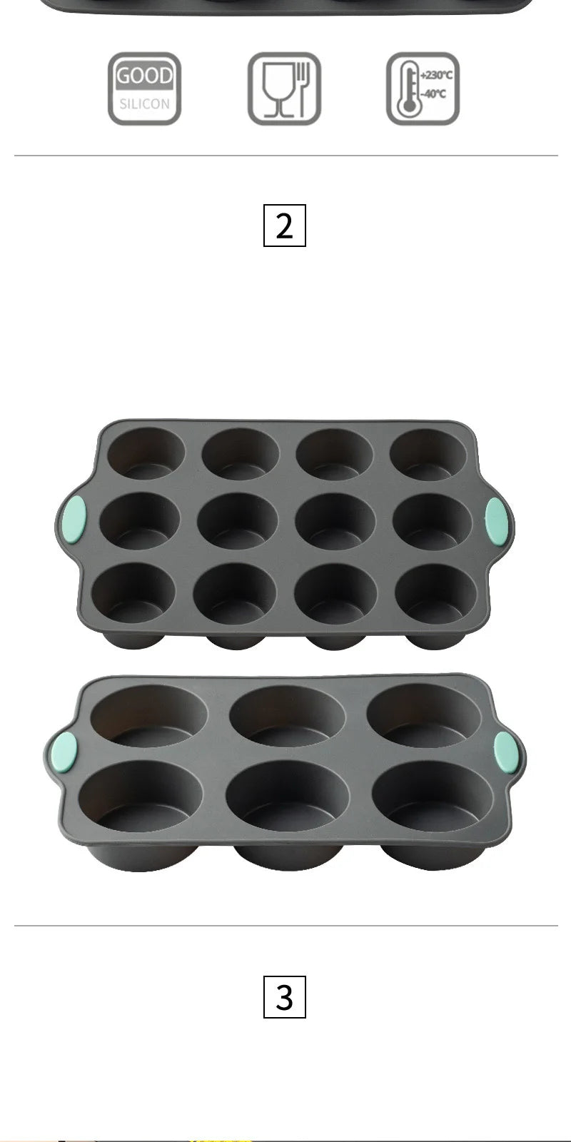 Muffinera de silicona de 6 o 12 cavidades y set surtido
