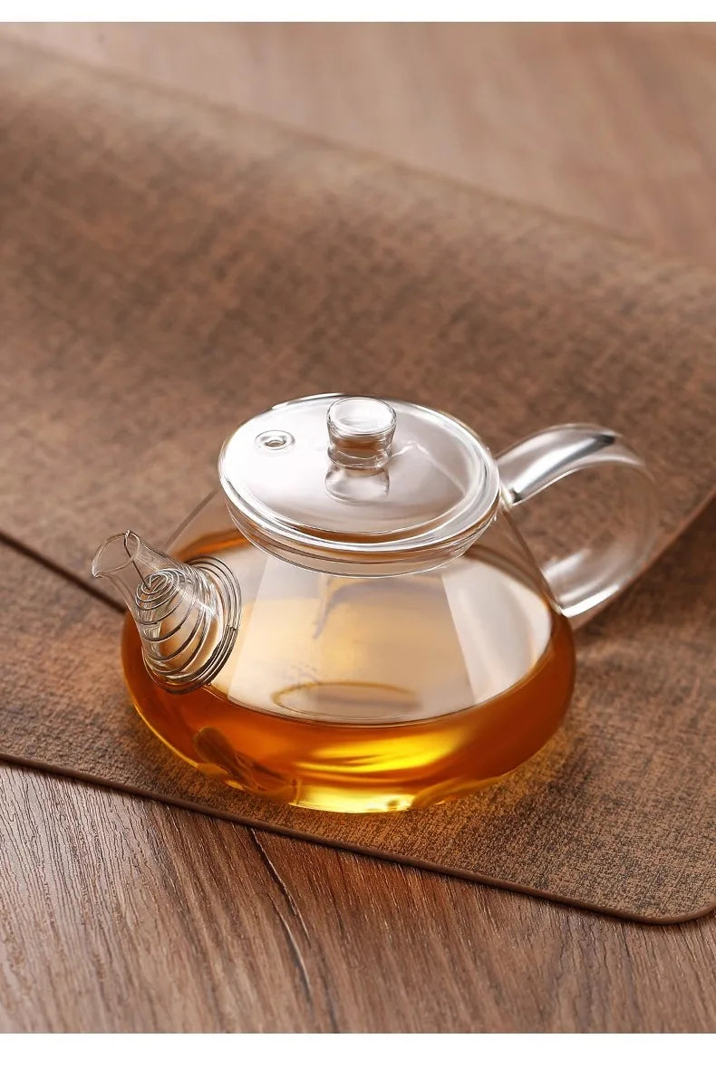 Mini tetera de vidrio resistente al calor con filtro para té