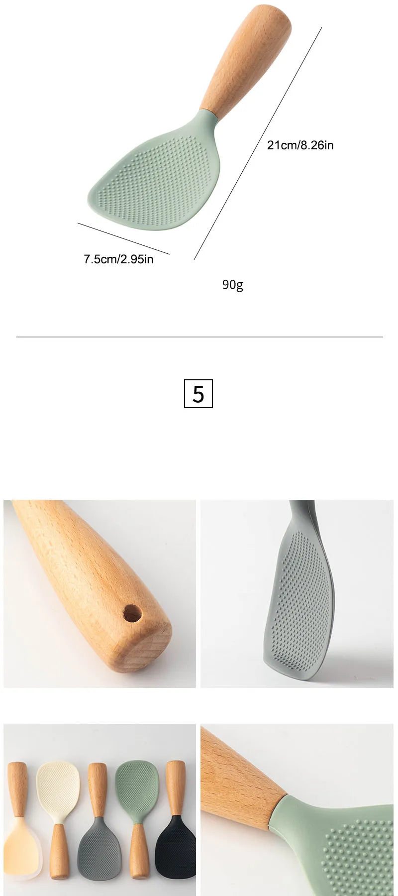 Cuchara de silicona para cocinar y servir arroz