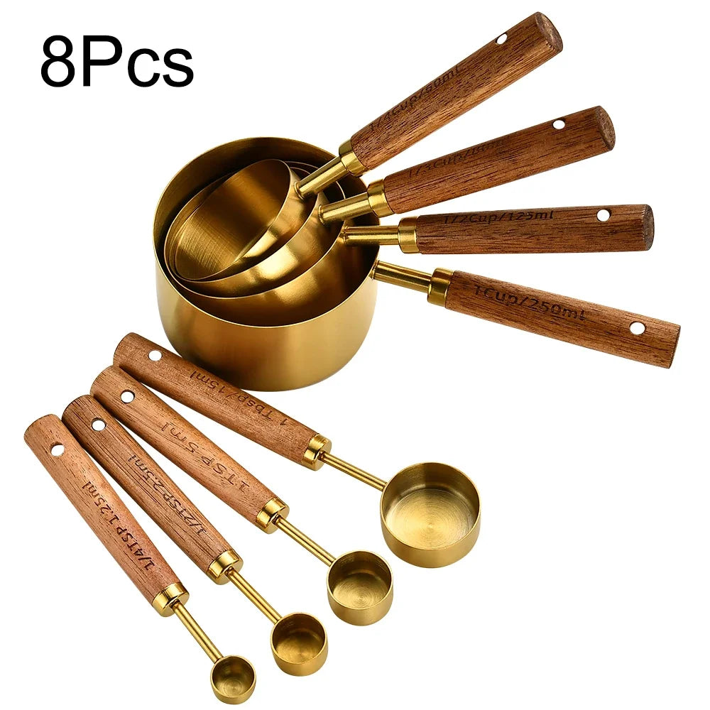 Set de medidores de acero inoxidable con mangos de madera